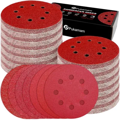 Zdjęcie produktu dla Zestaw papieru ściernego do szlifierki mimośrodowej, 140 sztuk, średnica 125 mm, gradacja 40-400, przeznaczony do szlifierek z otworami 8
