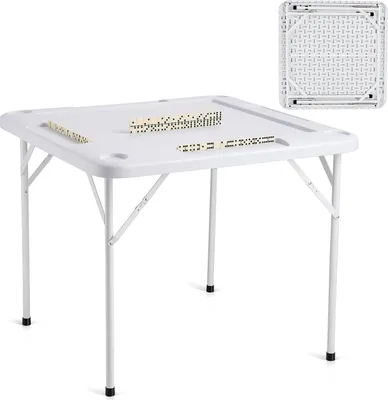 Image de Table de mahjong VEVOR, table de dominos, table à cartes pliable pour 4 joueurs avec 4 porte-boissons & 4 compartiments à jetons, table de jeu de dominos portable avec 1 jeu de dominos pour les puzzles de mahjong-poker