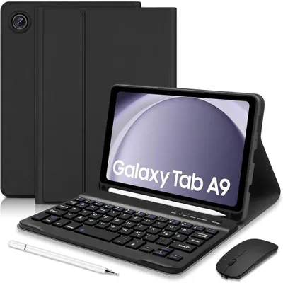 Image de Coque Clavier pour Samsung Galaxy Tab A9 (8,7 Pouces) Protection Synthécuir avec Clavier + Stylet + Souris Sans Fil