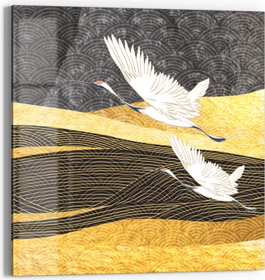 Produktbild von DEQORI Glasbild Echtglas 30x30 cm 'Fliegende Kraniche' Wandbild Bild modern Deko
