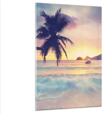 Produktbild von Bilder auf glas - Einteilig - Meer Strand Palme - 80x120cm - Glasbilder - Wandbilder - Bilder - zum Aufhängen bereit - Wanddekoration aus Glas - Glas Bilder - Wandbild auf Glas - GPA80x120-3992