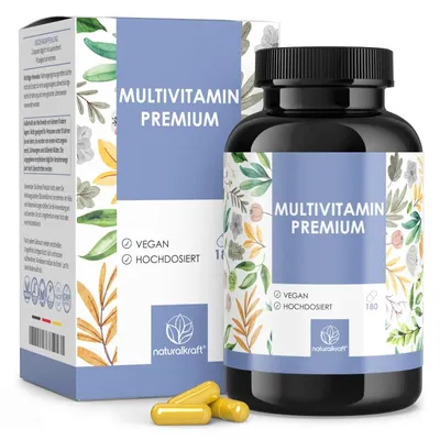 Produktbild von Multivitamin – Hochdosierter A-Z Komplex 180 Kapseln mit essenziellen Vitaminen und Mineralstoffen, darunter OPC, D3, B12, Zink, C und Magnesium