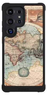 Produktbild von NIVOCASE Hülle für Samsung Galaxy S25 Ultra  Stoßfeste Handyhülle NIVOmax Case Schwarz Landkarte Vintage Weltkarte