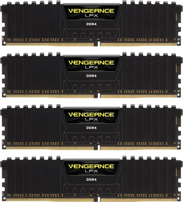 Produktbild von DIMM 64 GB DDR4-2400 (4x 16 GB) Quad-Kit (schwarz, CMK64GX4M4A2400C14, Vengeance LPX, INTEL XMP)
