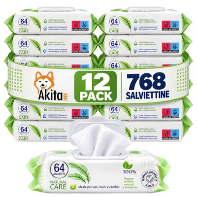 Immagine prodotto di Akitaink 12 Confezioni Salviettine Natural Care 64 Pz
