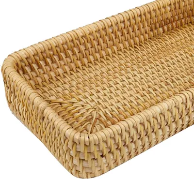 Produktbild von Handgewebtes Rattan-Tablett (S) zur Snackaufbewahrung und Tischorganisation im Wohnzimmer oder Schlafzimmer