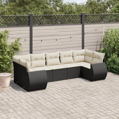 Produktbild von 7-tlg. Garten-Sofagarnitur mit Kissen Schwarz Poly Rattan 3254123