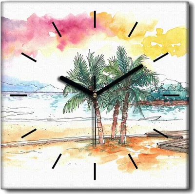 Produktbild von Coloray Uhr auf Leinwand 30x30 cm Wand Uhr Dekoration Wohnzimmer Segeltuch schwarze Hände -Strandsonnenuntergang