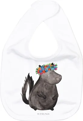 Produktbild von Mr. & Mrs. Panda Lätzchen Stinktier Mädchen - Weiß - Geschenk, Babylätzchen, Yoga, Raubtier, Skunk, Wildtier, Für Babys, Sabberlätzchen, Namaste, Schlabberlatz, Sabber