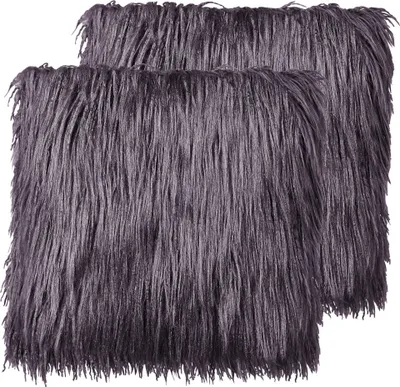 Produktbild von BELIANI Dekokissen 2er Set Dunkelgrau aus Kunstfell 45 x 45 cm Quadratisch Flauschig Weich Deko Dekoration Wohnaccessoires für Wohnzimmer Schlafzimmer