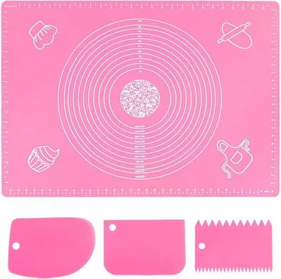 Produktbild von Famanu Silikon Backmatte Antihaft - 70 x 50 cm - mit Teigschneider - Rosa