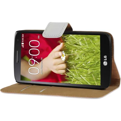 Produktbild von PhoneNatic Kunst-Lederhülle kompatibel mit LG G2 mini - Wallet weiß + 2 Schutzfolien