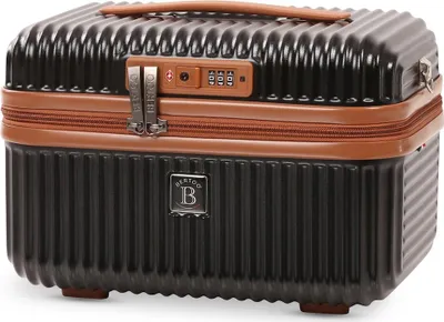 A black and brown vanity case with a combination lock.