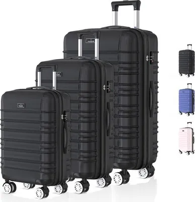 Image de Voyagoux® AVALON - Ensemble de voyage - Valises - 3 pièces - Valise de voyage avec roulettes - Noir - Serrure TSA