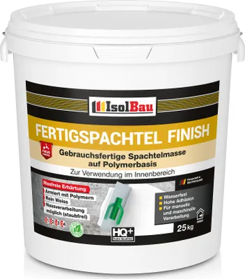 Produktbild von Isolbau Fertigspachtel Finish 25 kg, Glättspachtel Fugenspachtel, Gebrauchsfertige Polymer-Gips Fertig-Spachtelmasse für innen, Weiß Q1-Q9