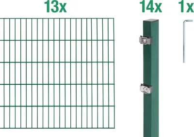 Produktbild von Alberts Doppelstabmatten Zaun, Höhe 160 cm, Länge 26 m, Zaun-Komplettset zum Einbetonieren, grün, Pfosten 60x40 mm