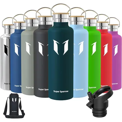 Produktbild von Edelstahl Trinkflasche Auslaufsicher BPA-Frei 350ml-1L mit 2 Deckeln Jade