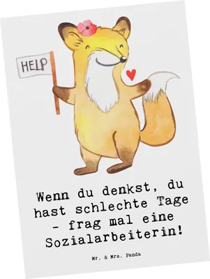 Produktbild von Mr. & Mrs. Panda Postkarte Sozialarbeiterin Stärketage - Weiß - Geschenk, kreative Geschenke, mit Herz, Ansichtskarte, Fotokarte, Berufe, Ansichtskarten, Berufsgestaltung