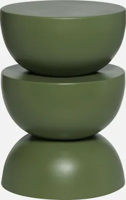 Three stacked green bowls, forming a table.