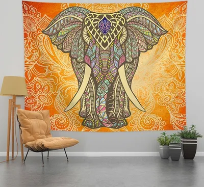 Obrázek produktu pro Boho tapiserie Slon Hippie Bohémský nástěnný závěs Estetický psychedelický indický styl Malá tapiserie pro ložnici kolej domácí kancelář dekorace (150 cm x 130 cm, barva 2)