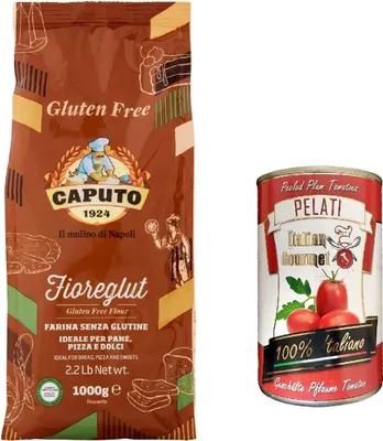 Produktbild von Mulino Caputo Fioreglut Glutenfreies Mehl 1kg + Italian Gourmet Pomodori 100% italienisch Pelati Ganze Geschälte Pflaume Tomaten sauce dose 400g