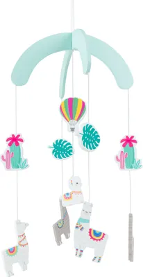 Produktbild von Bieco Baby Mobile Ø ca. 19 cm | Edition Lama aus Holz | Mobile Baby Mädchen/ Mobile Baby Junge | Babybett Spielzeug | Mobile Baby Holz | Geeignet Als Mobile Wickeltisch, Kinderbett, Wiege etc.
