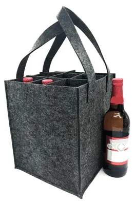 Produktbild von Flaschentasche, Flaschenträger, Biertragetasche aus Filz mit separatem Fach für 9 Flaschen, perfekt für Piknik-Reisepartys (für 9 Flaschen)