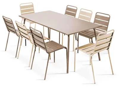 Image de Ensemble table de jardin et 8 chaises en métal taupe et ivoire  - Oviala Palavas