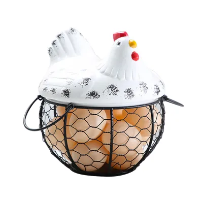 Produktbild von Eierkorb Huhn Form Dekoration Eisen Anti-Rutsch-Eier-Lagerbehälter für Küche-Weiss