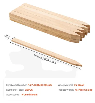 Immagine prodotto di Paletti da giardino, realizzati in legno di abete resistente, adatti a diversi usi, dimensioni 0,5 x 1,5 x 24 cm, confezione da 25 pezzi