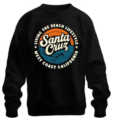 Obrázek produktu pro Santa Cruz California West Coast Surfing Waves Retro Beach Life Uni mikina, černá, L