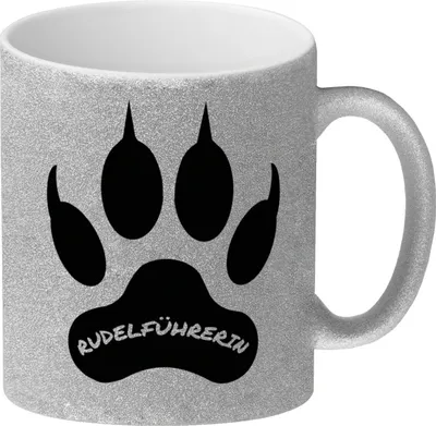 Produktbild von Rudelführerin Wolf Glitzer-Kaffeebecher mit Pfotenabdruck Motiv