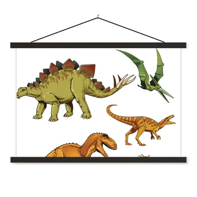 Produktbild von MuchoWow® Textilposter Dinosaurier - Zeichnung - Jungen - Kinder 90x60 cm mit schwarzem Rahmen - Aufhängungssatz