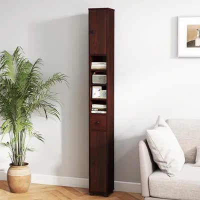 Produktbild von GOPLUS Badezimmerschrank hoch, Hochschrank mit Schublade, verstellbare Ablagen, offenes Fach, Badschrank schmal für Badezimmer, Wohnzimmer (Braun)