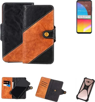 Produktbild von K-S-Trade Handyhülle Schutzhülle Bookstyle Case Wallet-Case kompatibel mit HTC Desire 21 Pro Handy Cover Bumper Klapphülle schwarz hellbraun 1x