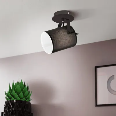 Immagine prodotto di EGLO lampada da soffitto Villabate, plafoniera, classica, faretto da soffitto in acciaio e tessuto, lampada da soggiorno in nero, bianco, lampada da cucina, E27