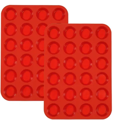 2er Pack Silikon-Muffinblech, 24 Mulden, antihaftbeschichtet, rot