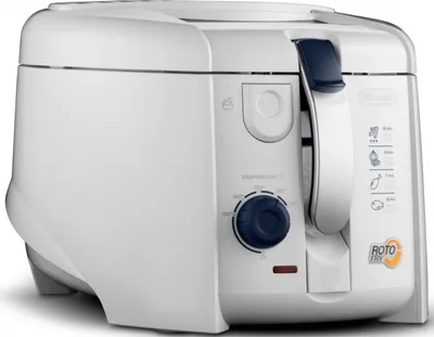 A white DeLonghi Roto Fryer is shown against a white background.