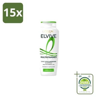 Productafbeelding van 15 x L'Oréal Paris Elvive Multivitamines 2-in-1 Shampoo - 250 ml - Grote verpakking - 15 stuks
