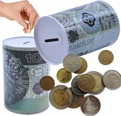 Zdjęcie produktu dla Skarbonka Duża Puszka Metalowa Monety Banknoty Złotówki 16Cm Różne Wzory