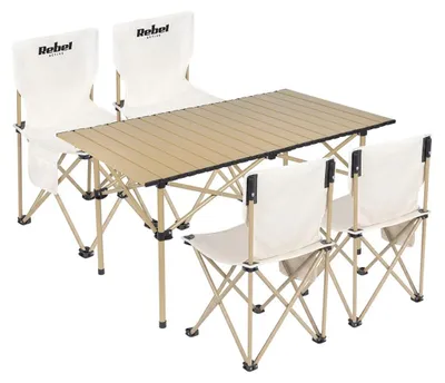 Image de Ensemble de camping Rebel RBA-5600 - table pliante + 4 chaises, beige