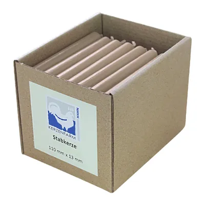 Produktbild von Stabkerzen aus Paraffin, 110/13 mm, Taupe, KERZENFARM HAHN, Brenndauer ca. 2h, 49 Stück pro Verpackung