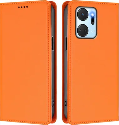 Produktbild von Handyhülle für Honor X7A, Kunstleder Klapphülle Stoßfeste Magnetische Hülle mit Ständer Orange