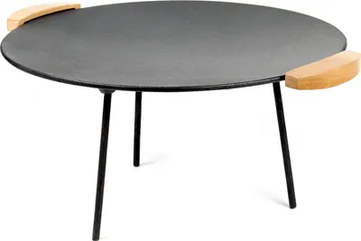 Zdjęcie produktu dla Wiltec Dutch Oven płyta grillowa z drewnianymi uchwytami okrągła Ø44cm żeliwna, mocowanie grilla z 2 zestawami nóżek 20cm+32cm