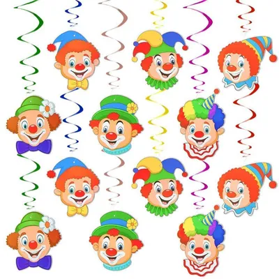 Produktbild von Clown Girlande 12 Stück Hängende Wirbel Deko für Fasching, Karneval, Geburtstag, Zirkus Party