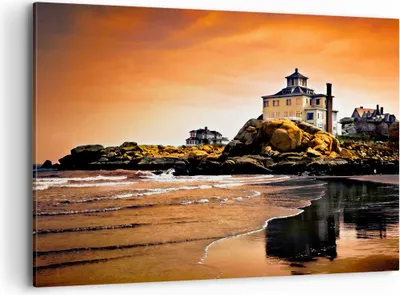 Produktbild von Bild auf Leinwand - Leinwandbild - Felsen Meer Sonnenuntergang Architektur - 100x70cm - Wand Bild - Wanddeko - Leinwanddruck - Bilder - Kunstdruck - Leinwand bilder - Wandkunst - AA100x70-1179