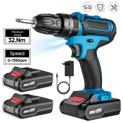 Produktbild von Akku Schlagbohrschrauber 21V - Bohrmaschine / Schraubendreher - 1350 U/min - 32 Drehmomentstufen - Lithium-Ionen - 2 Akkus