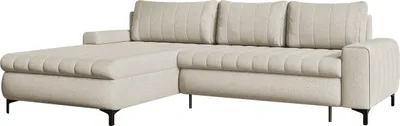 Produktbild von MIRJAN24 Ecksofa Margo mit Bettkasten und Schlaffunktion, Rückenlehne in Form beweglicher Kissen, Seite universal (Farbe: Barrel 03)