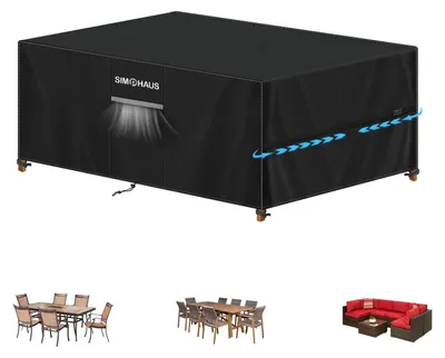 Immagine prodotto di Copertura impermeabile per mobili da giardino, realizzata in tessuto Oxford 420D, forma rettangolare, dimensioni 185x110x74 cm, colore nero