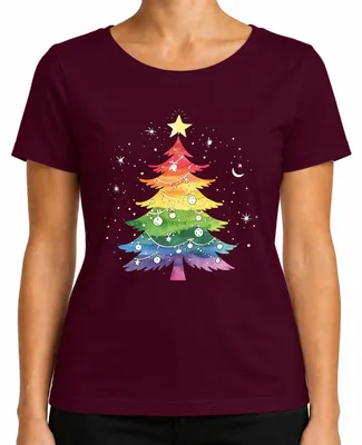 Produktbild von LGBTQ Gay Regenbogen Weihnachtsbaum Pride Weihnachten Christmas Damen T-Shirt, Burgundy, S